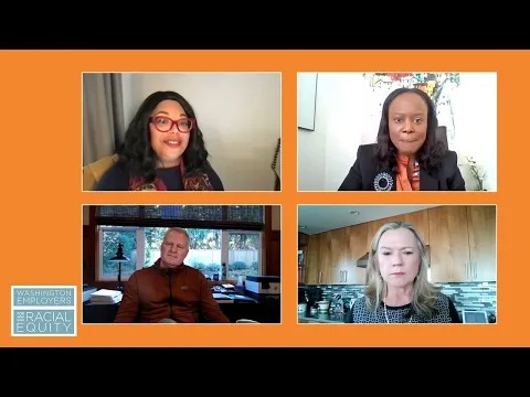 Screenshot of 4 diverse people on a video call