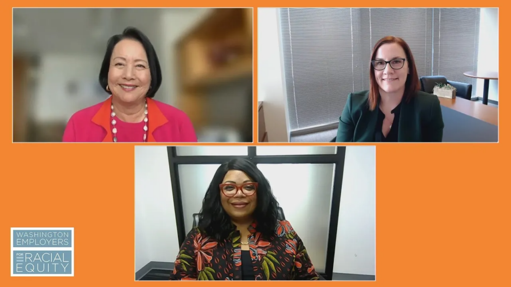 Screenshot of 3 diverse women on a video call